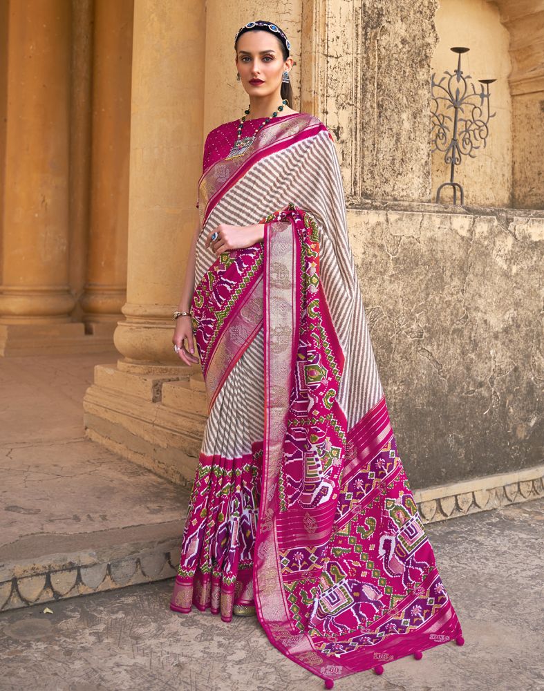 Brown Striped Patola Silk Saree