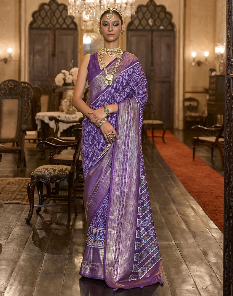 Purple Geometric Print Param Patola Saree