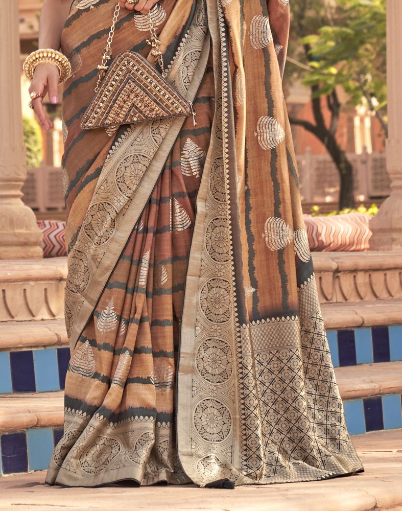 Brown Ethnic Motifs Printed Patola Silk Saree