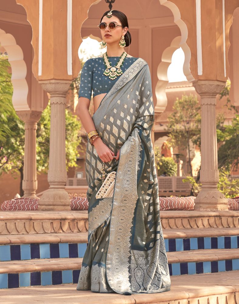 Fashionable Grey Coloured Patola Silk Saree