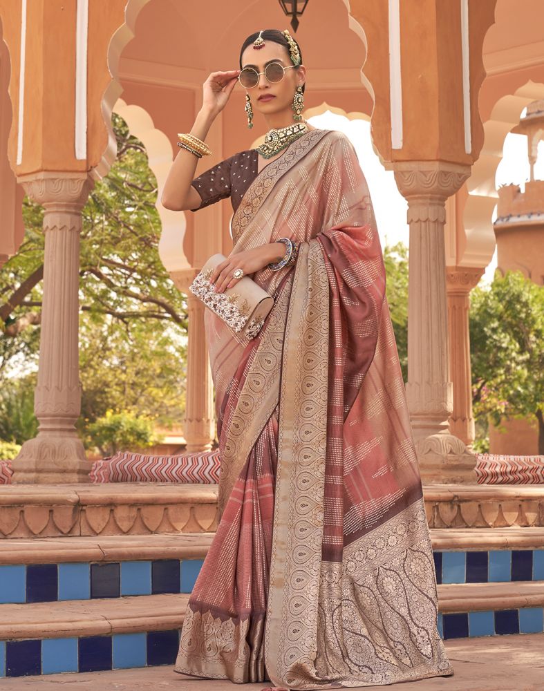 Peach Striped Print Soft Patola Silk Saree