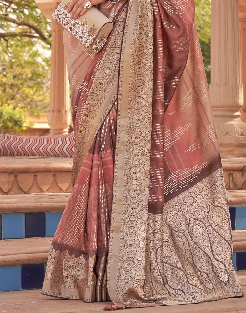 Peach Striped Print Soft Patola Silk Saree