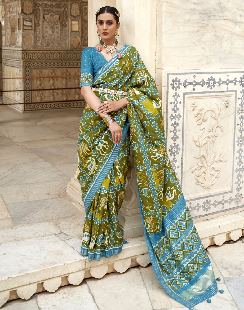 Dark Green Patola Silk Ikat Weaving Saree