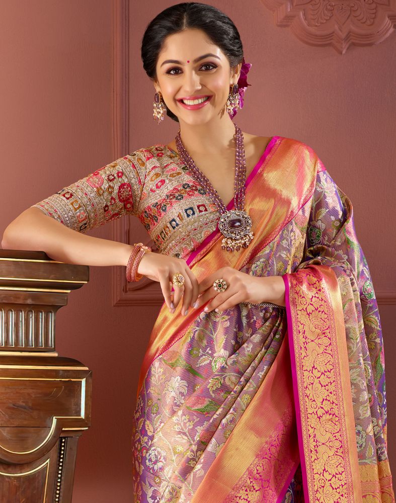 Purple Coloured double shaded Pure Silk Saree