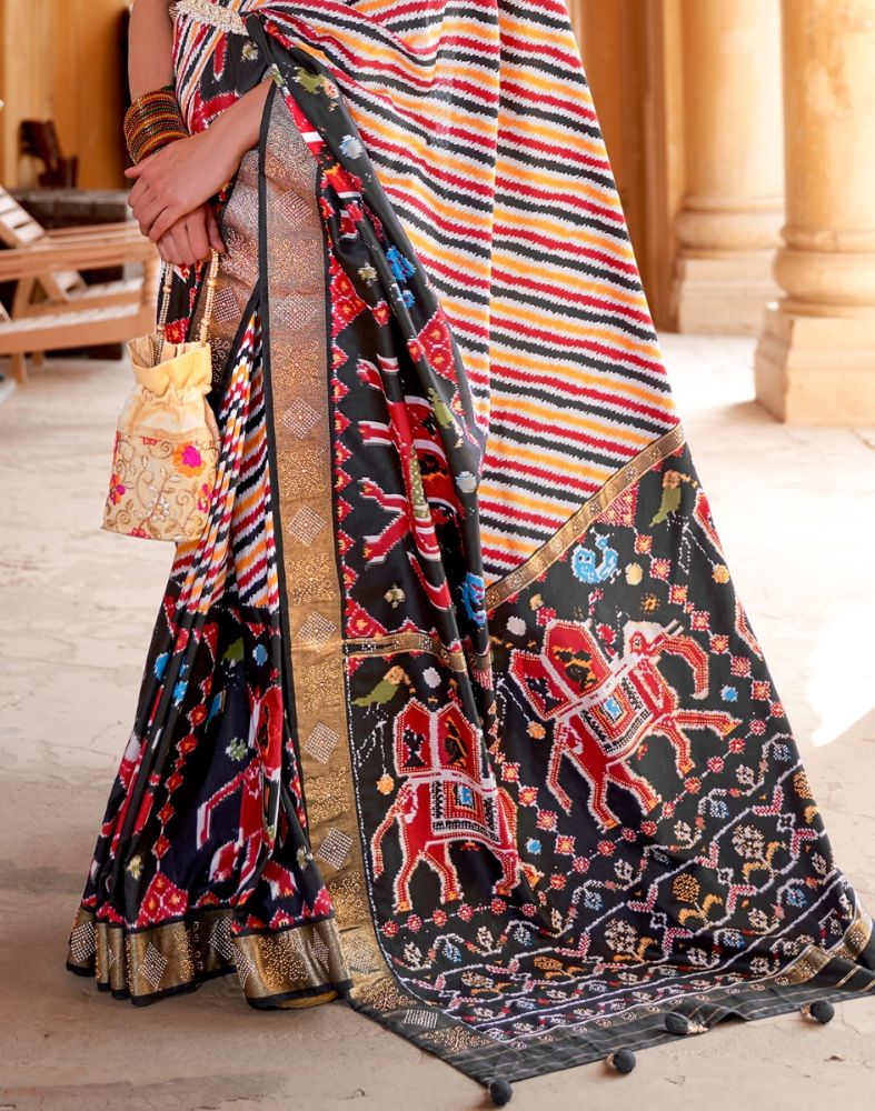 Multi Color Ethnic Motifs Mica Print Patola Saree