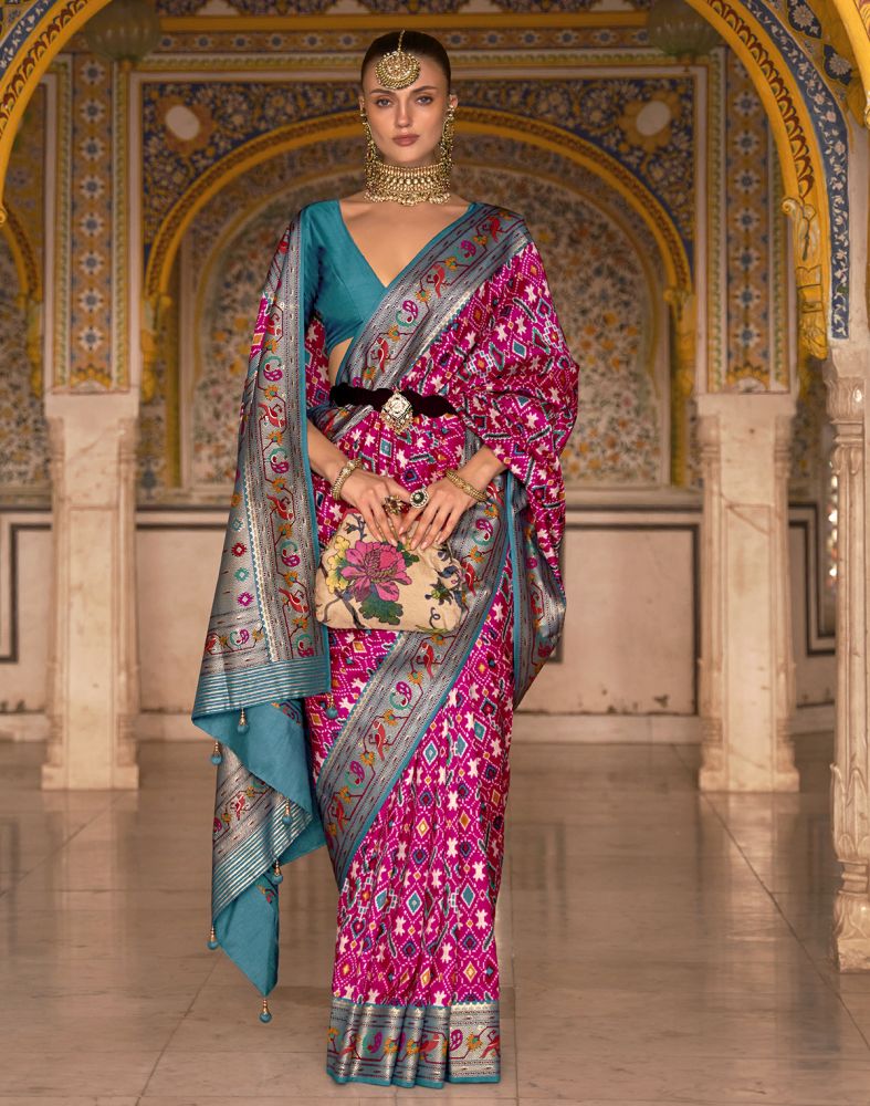 Bright Magenta Ikat Soft Patola Silk Saree