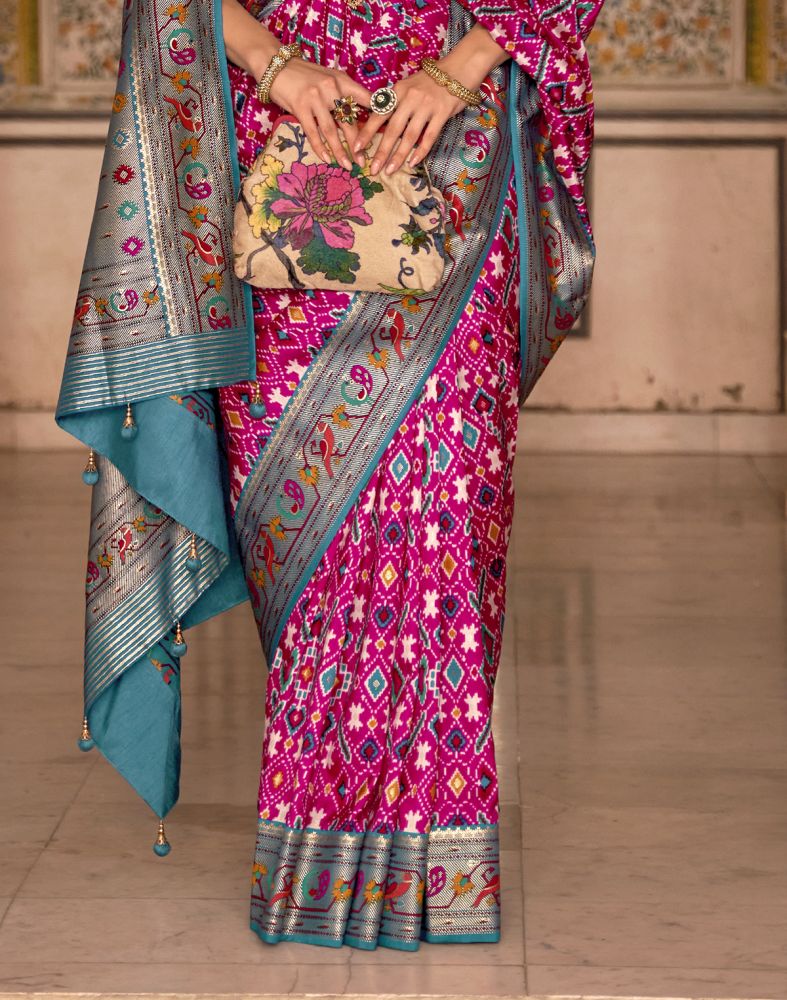 Bright Magenta Ikat Soft Patola Silk Saree