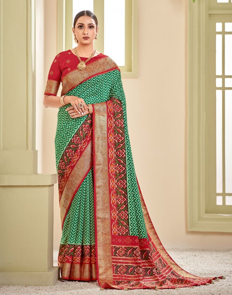 Green Chevron Pattern Patola Saree