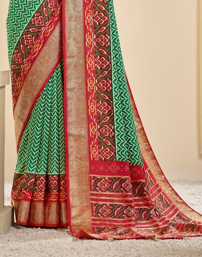 Green Chevron Pattern Patola Saree