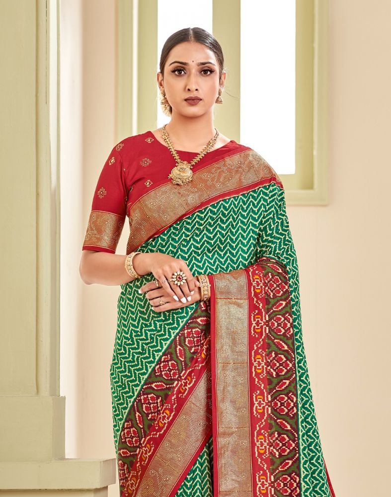 Green Chevron Pattern Patola Saree