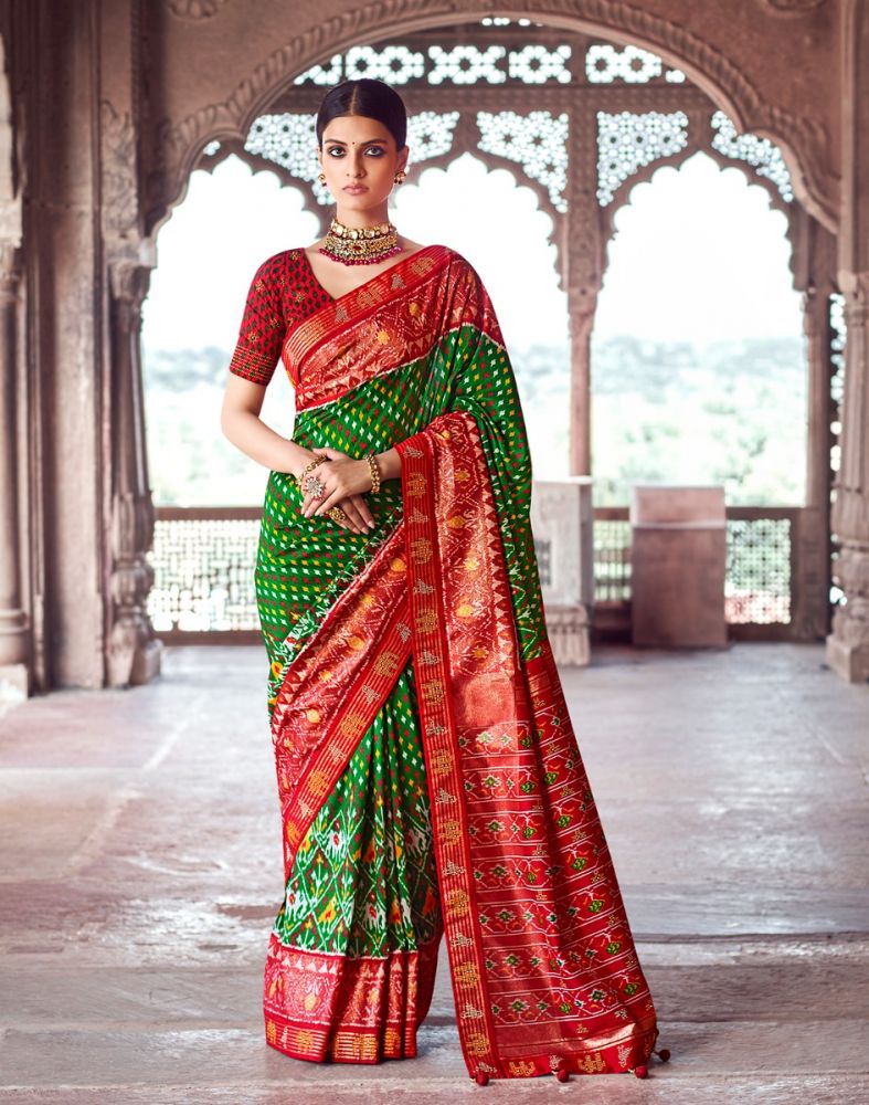 Green Ikat Pattern Patola Fabric Saree