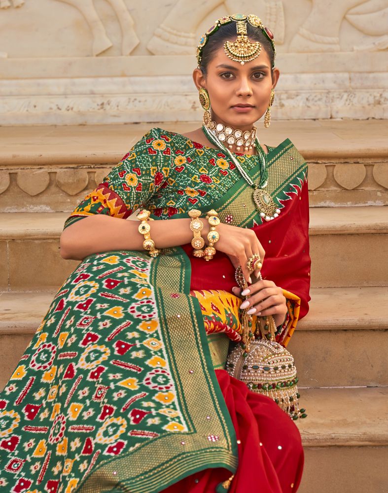 Light Maroon Coloured Patola Mirror work Saree