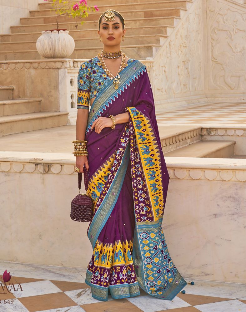 Ideal Purple Patola Mirror Work Saree