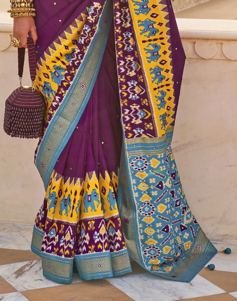 Ideal Purple Patola Mirror Work Saree