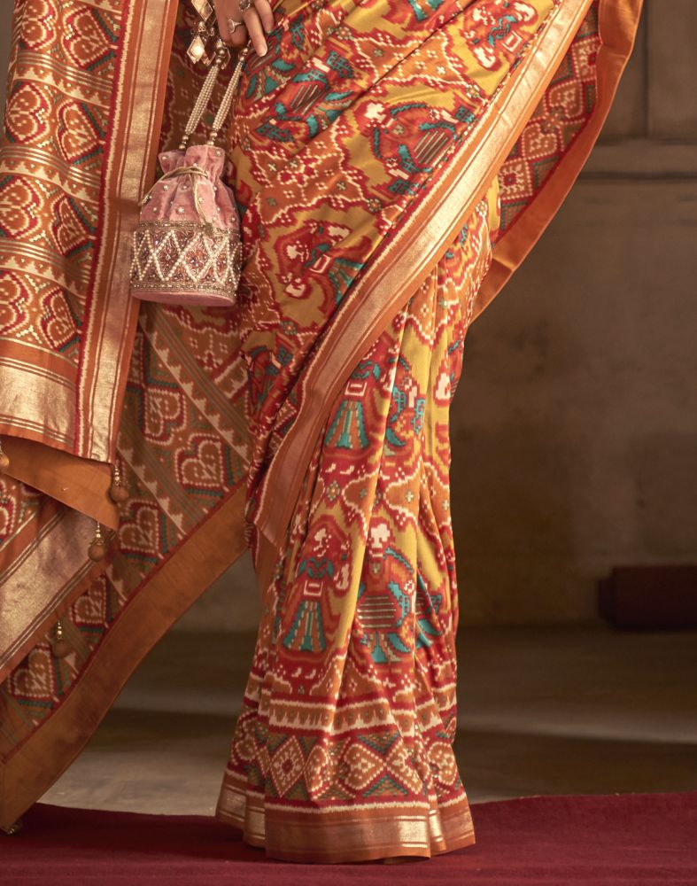 Orange Ikat Weaving Patola Saree