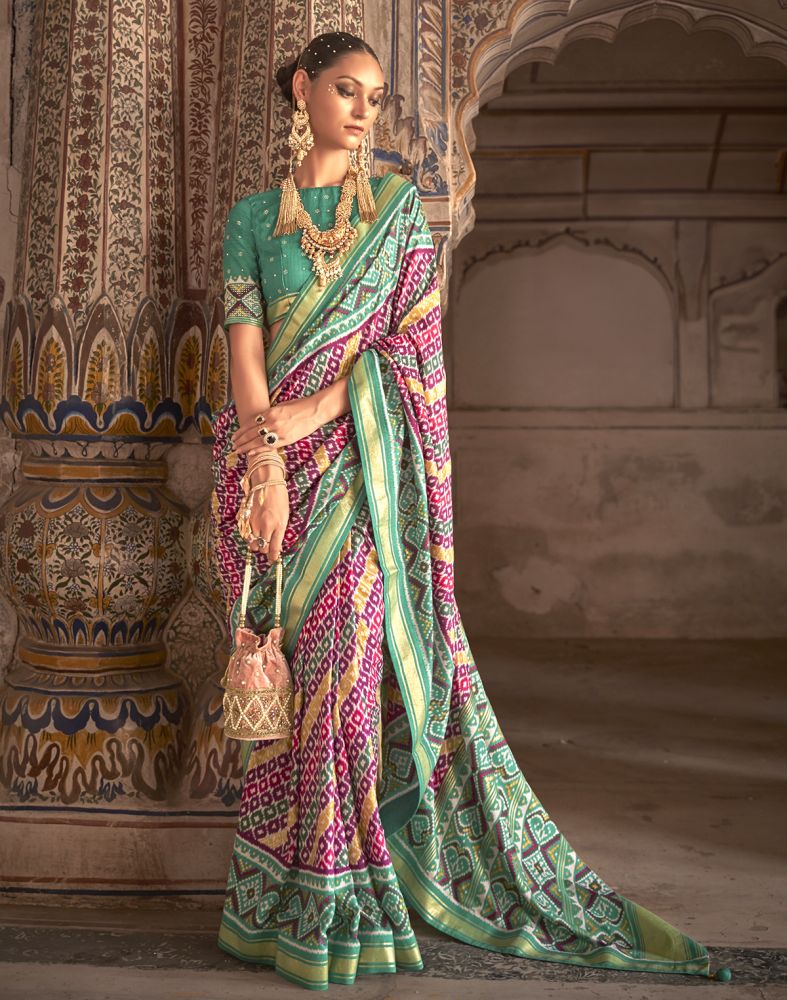 Pecan Pink Colour Ikat Print Patola Saree