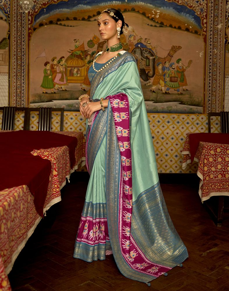 Light Green Patola Contrast Saree