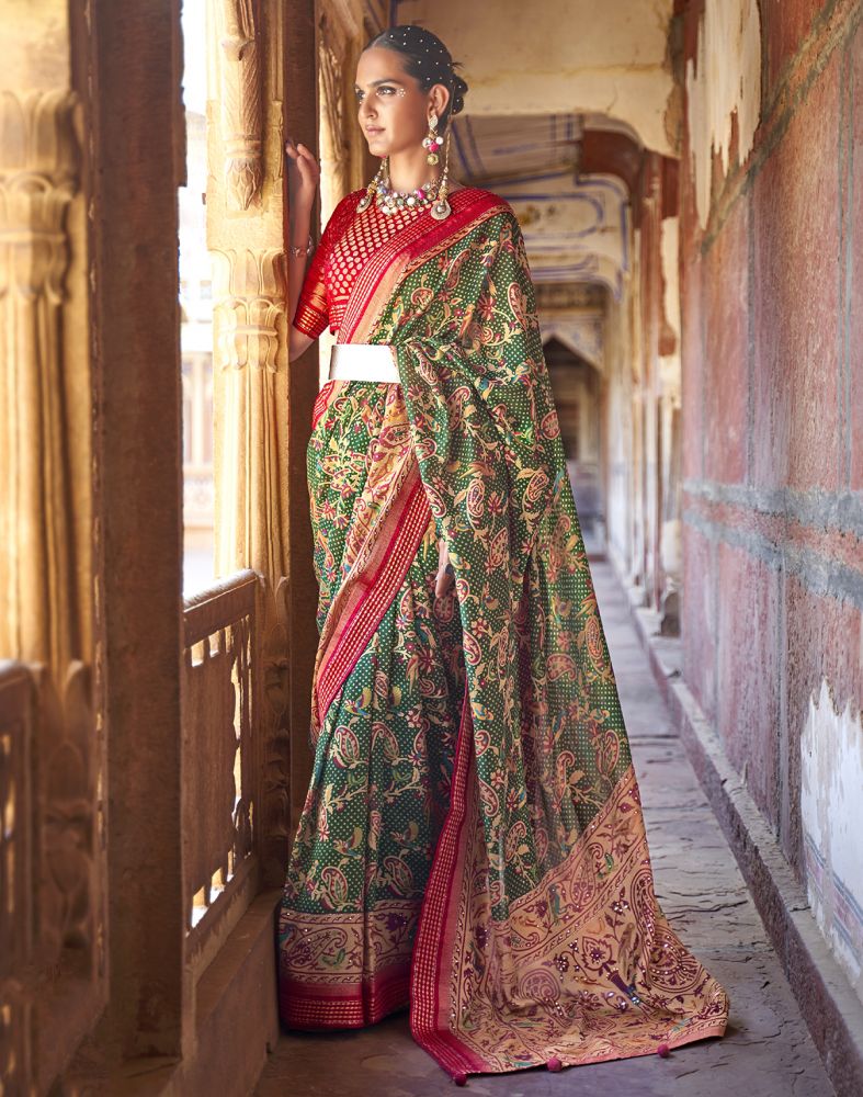 Trending Patola Green Coloured Botanical Print Saree