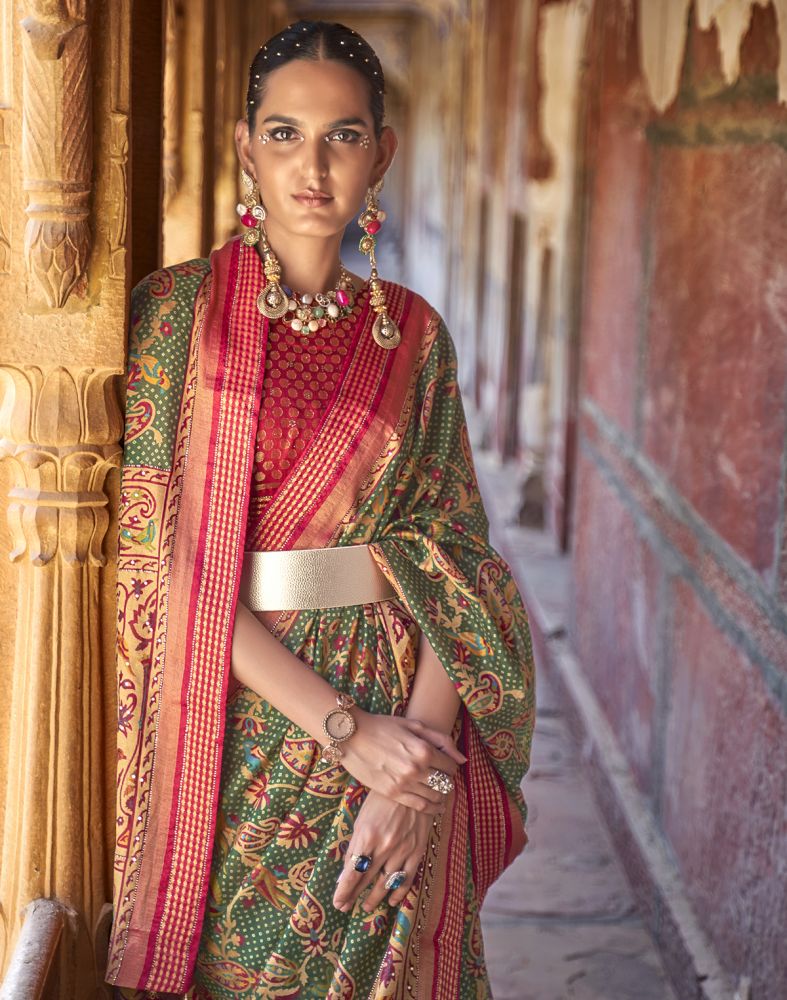 Trending Patola Green Coloured Botanical Print Saree