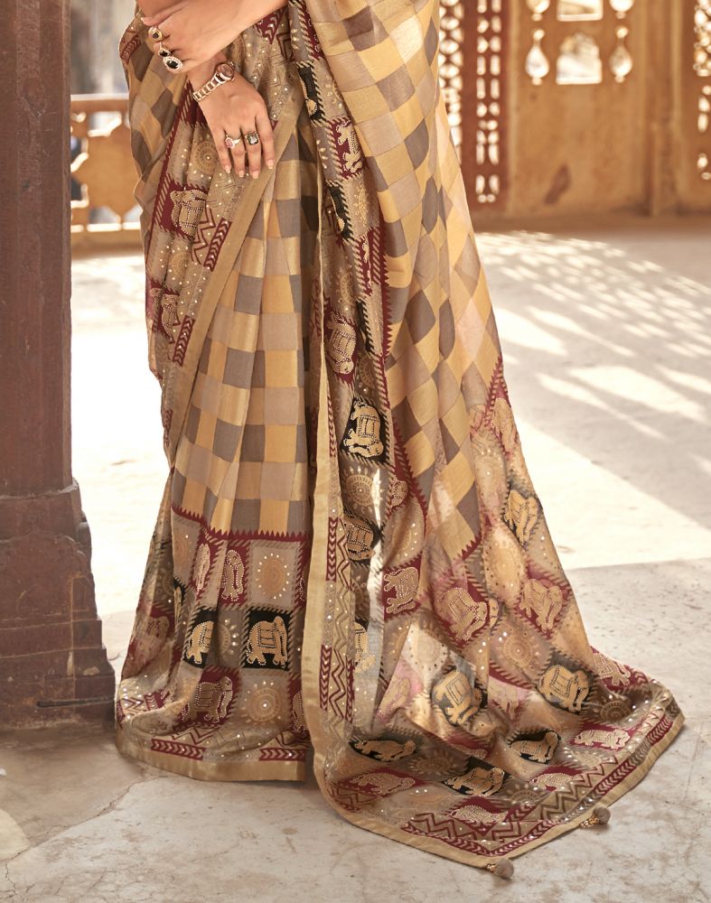 Gold Checks Pattern Patola Fancy Saree