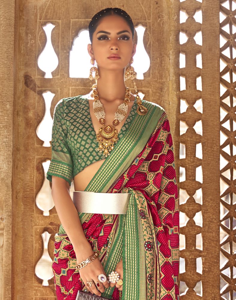 Amazing Red Geometric Print Patola Saree