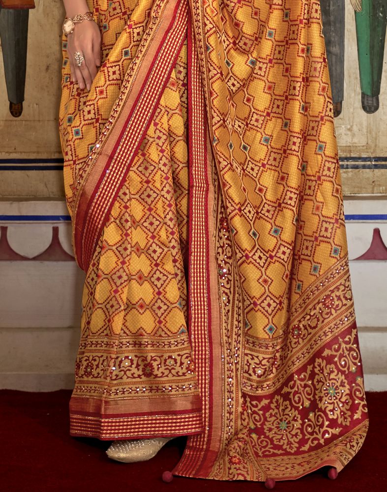 Exclusive Mustard Coloured Geometric Printed Patola Saree