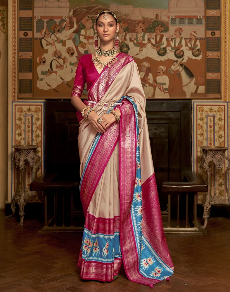 Cream Coloured Patola Fabric Saree