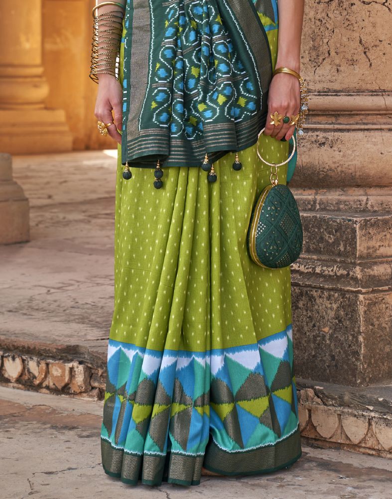 Parrot Green Butta Patola Fancy Saree