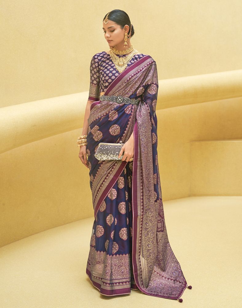 Navy Blue Botanical Patola Fancy Saree