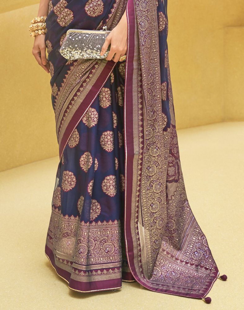 Navy Blue Botanical Patola Fancy Saree