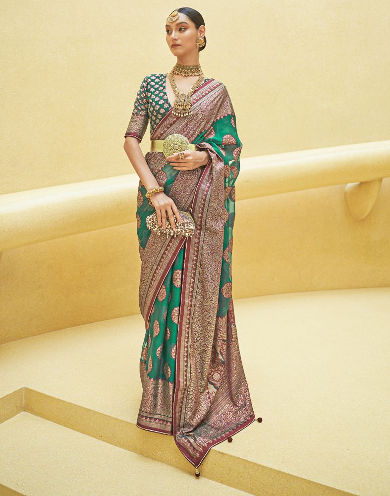 Green Botanical Weave Patola Saree