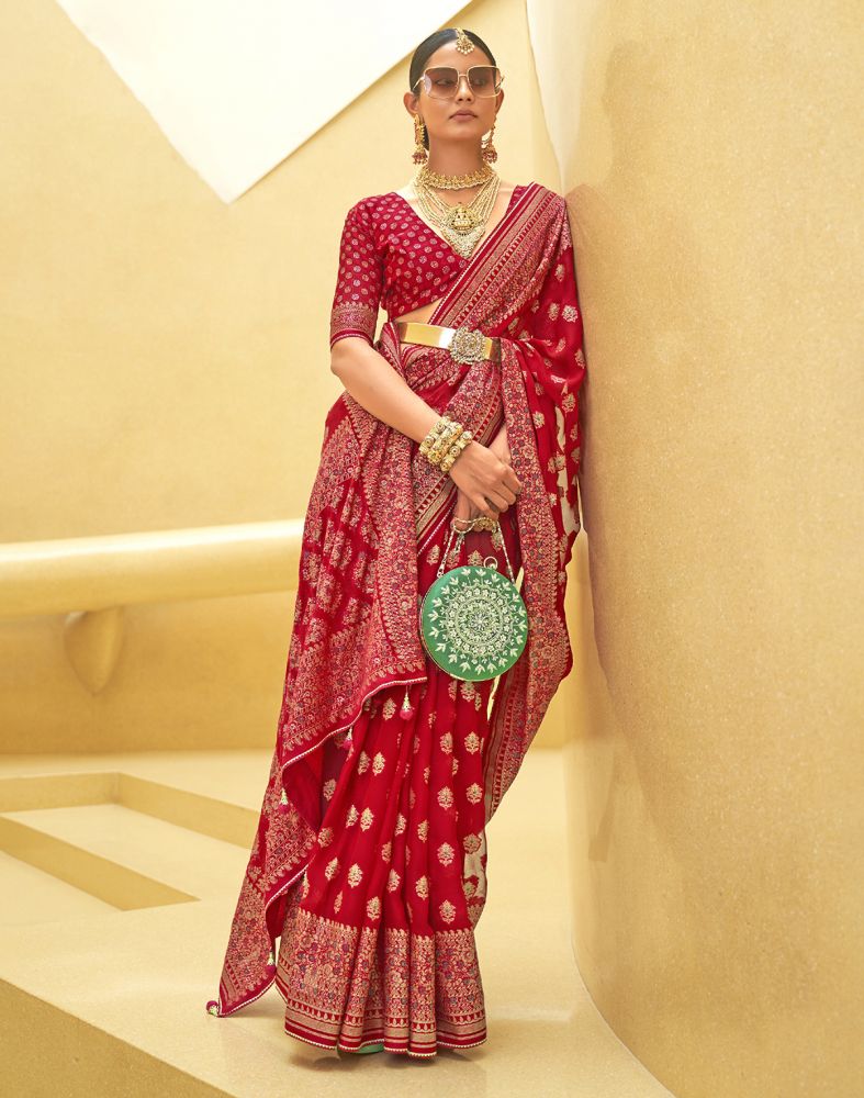 Red Floral Print Patola Saree