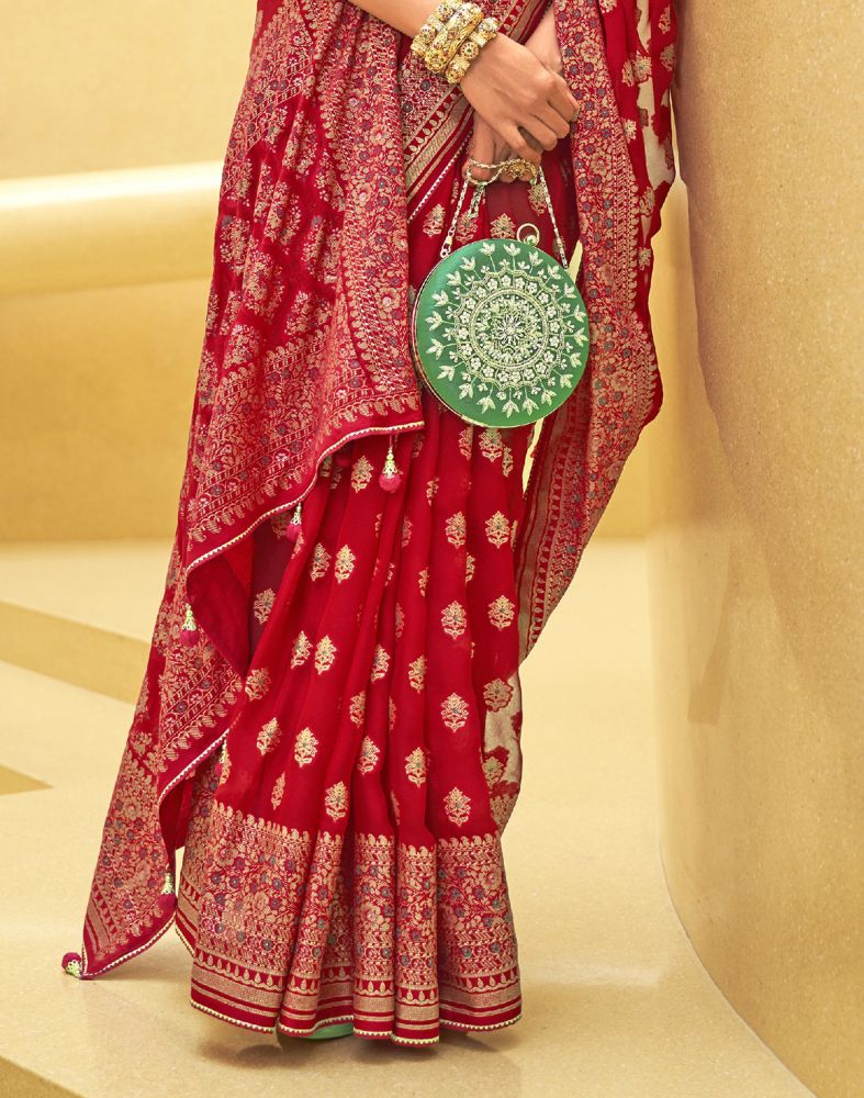 Red Floral Print Patola Saree