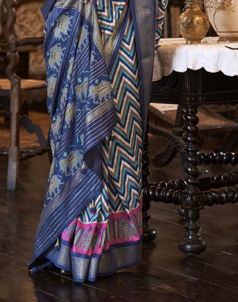 Blue Coloured Zig Zag Patola Saree