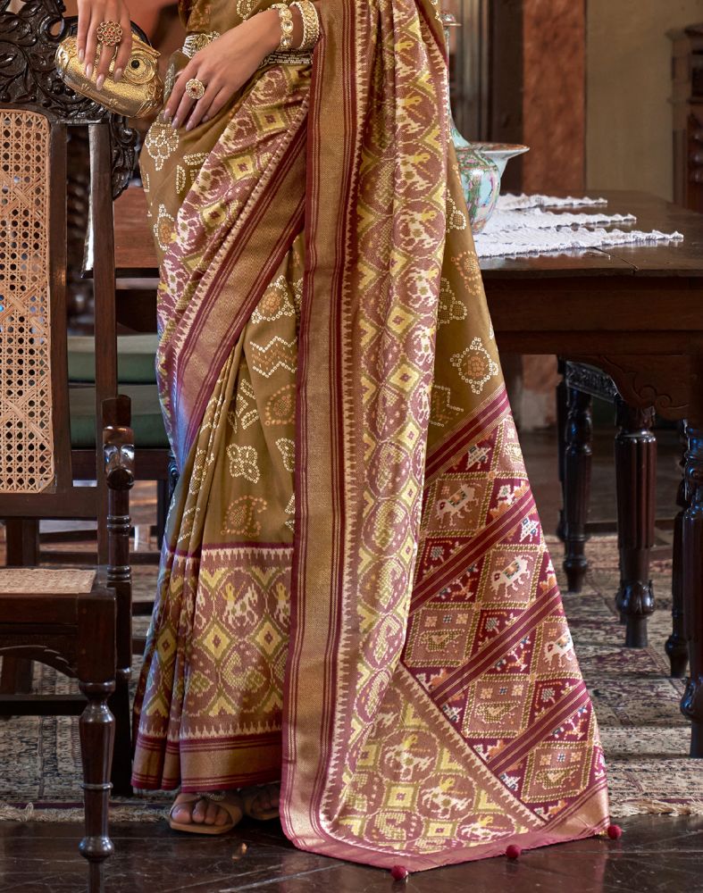 Brown Ikat Print Patola Silk Saree