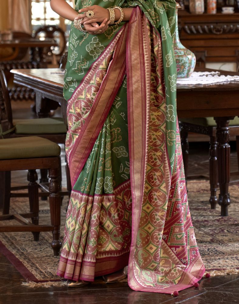 Green Coloured Woven Patola Fancy Saree