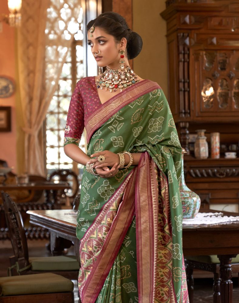 Green Coloured Woven Patola Fancy Saree