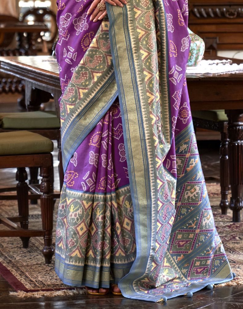 Purple and Grey Ikat Patola Saree