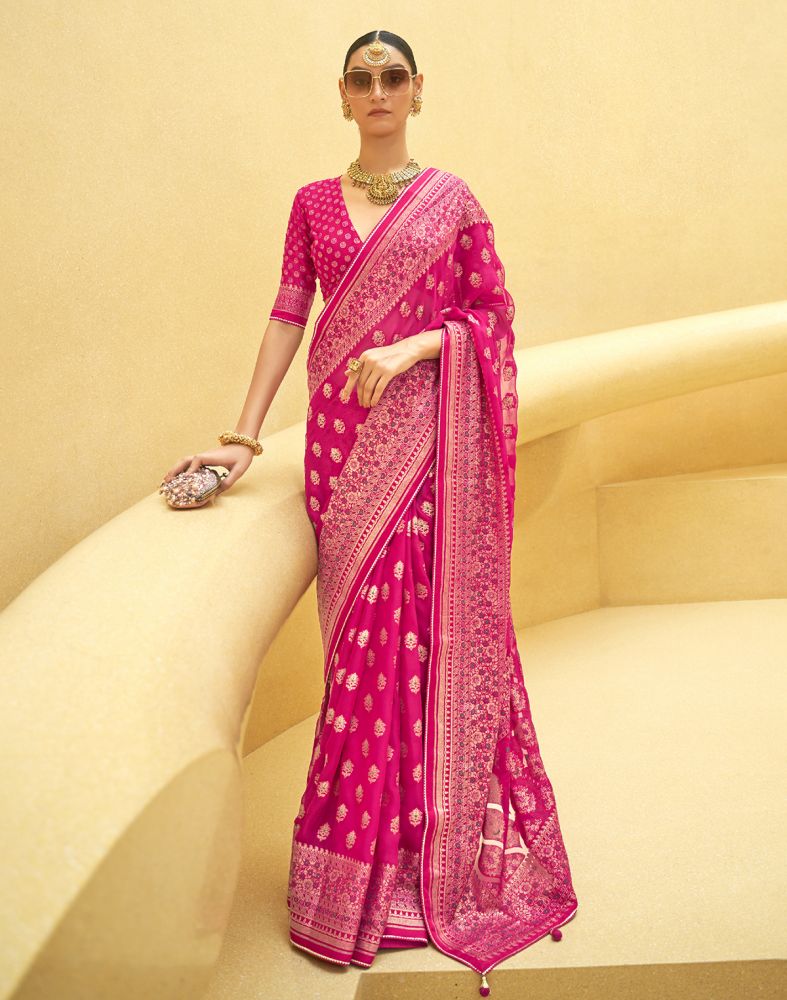 Pink Floral Patola Fancy Saree