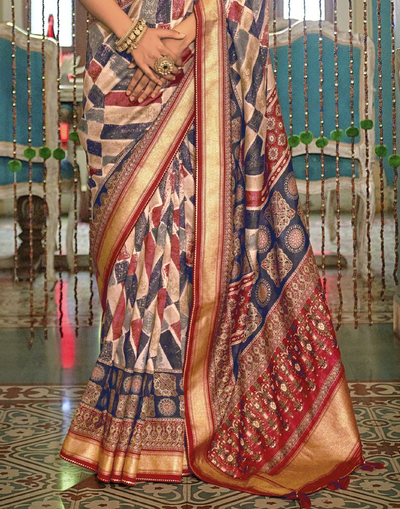 Multi Color Graphic Print Banaras Silk Patola Saree