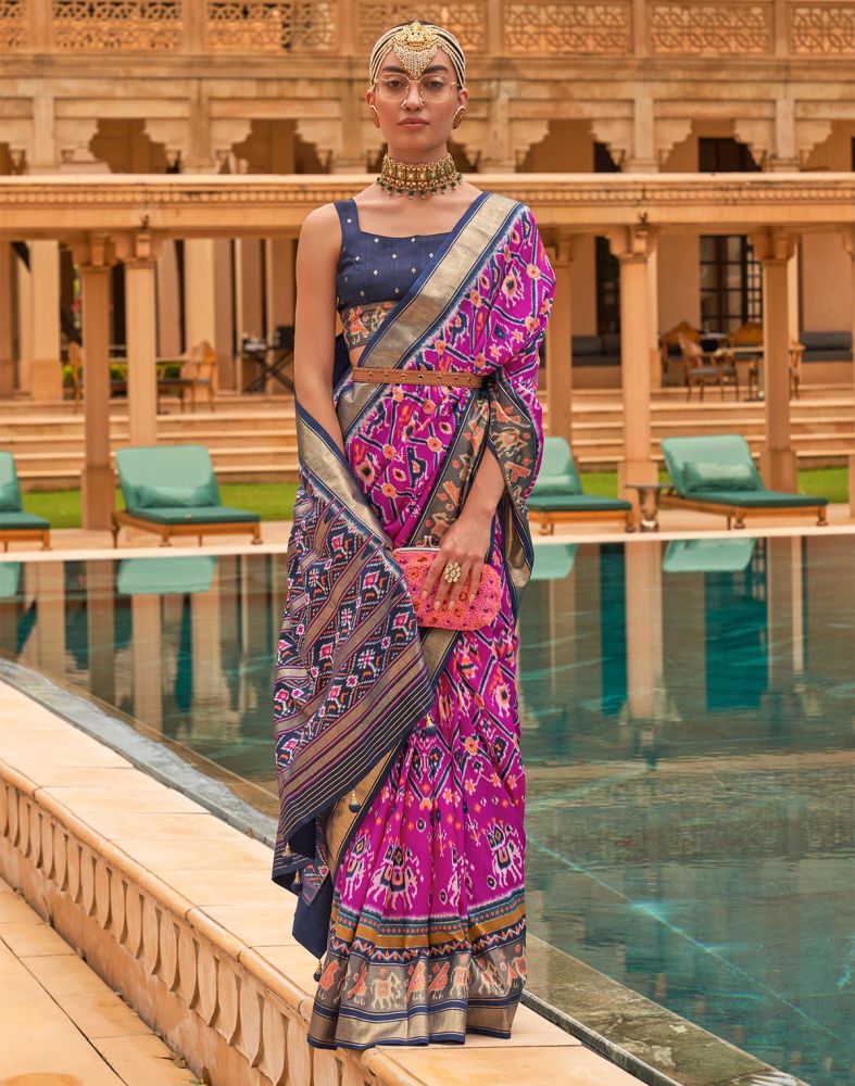 Pink Ikat Woven Patola Silk Saree