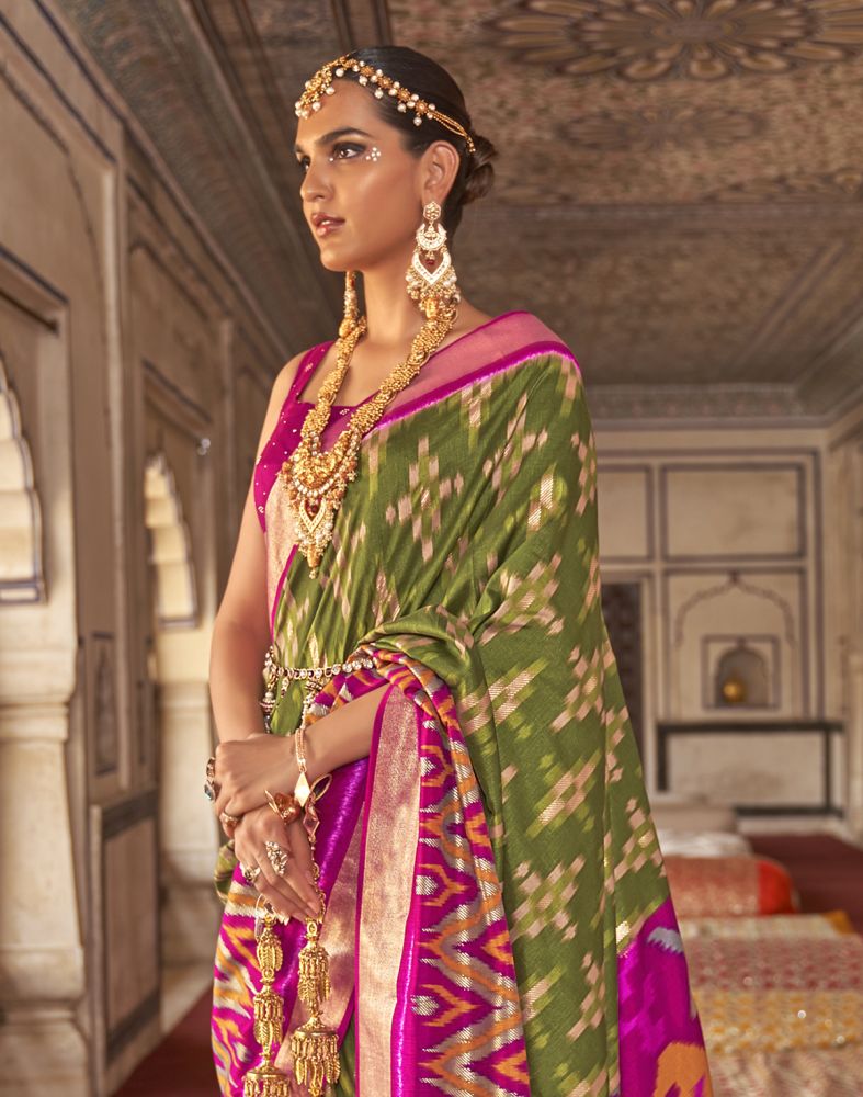 Magnificent Green Ikat Print Patola Silk Saree