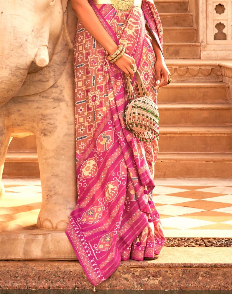 Pink Coloured Ikat Print Patola Saree