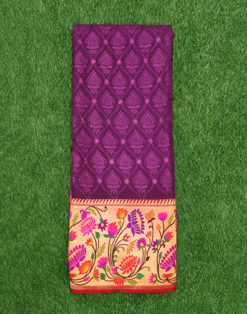 Violet Chikankari Work Georgette Saree With Paithani Border And Blouse Piece