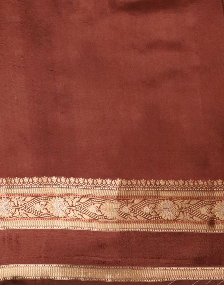 Brown Floral Pure Dupion Saree